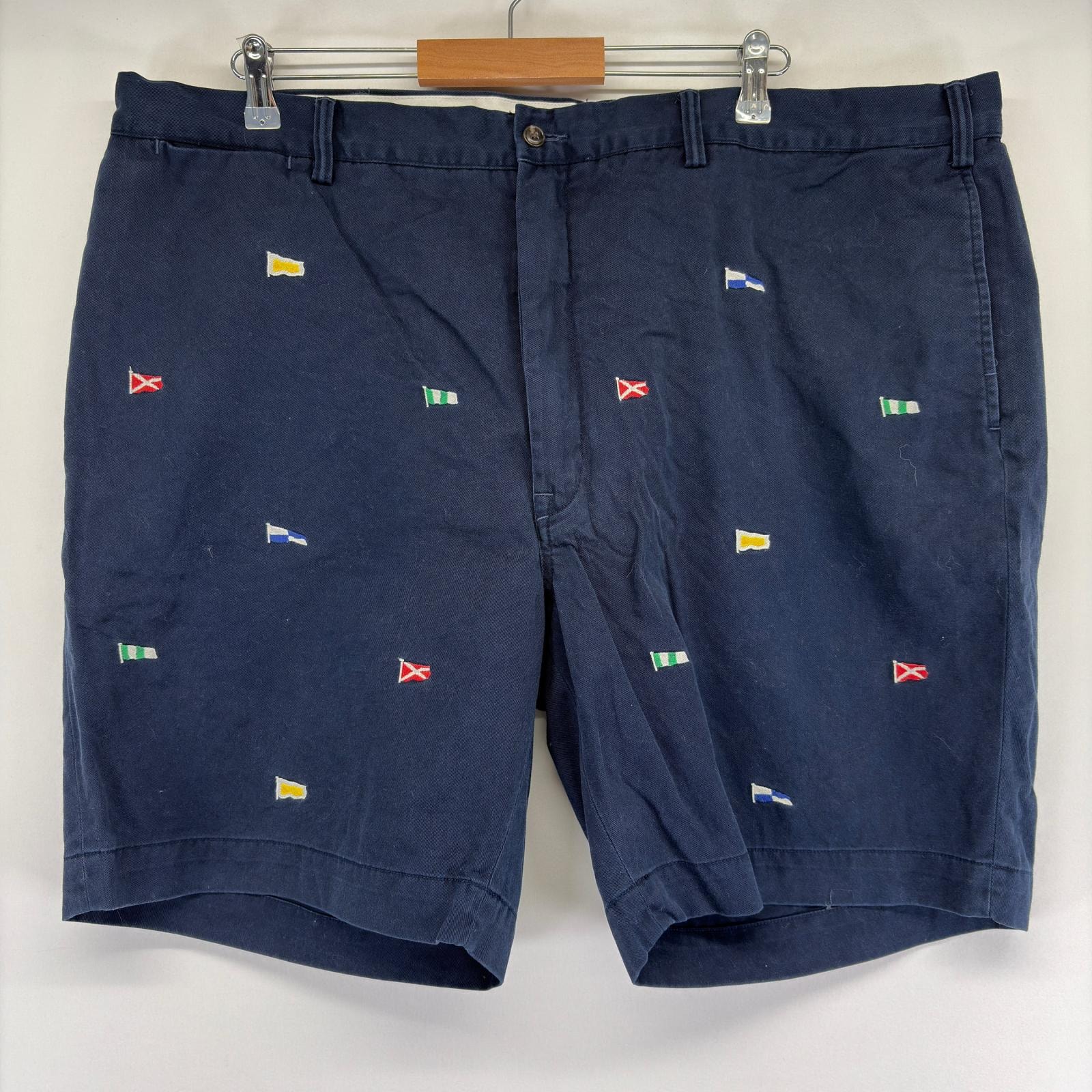 古着 ポロ・ラルフローレン POLO RALPH LAUREN パンツ チノパン 刺繍 国旗柄 ハーフパンツ ショート 大きいサイズ w46 ネイビー メンズ
