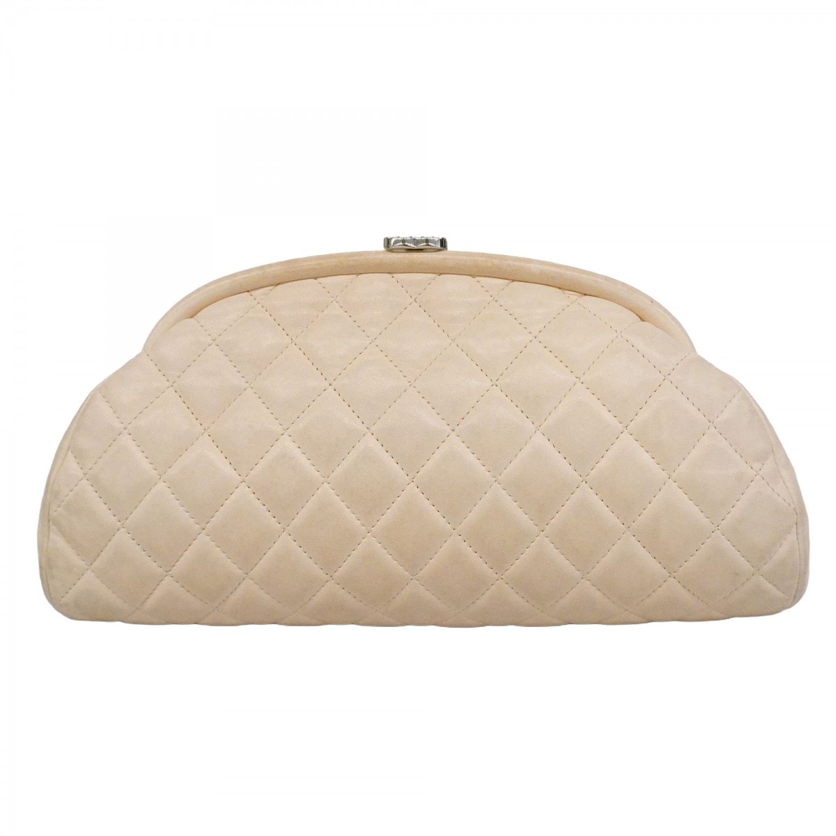 【6da0329-k】シャネル クラッチバッグ マトラッセ ラムスキン アイボリー シルバー金具【中古】レディース