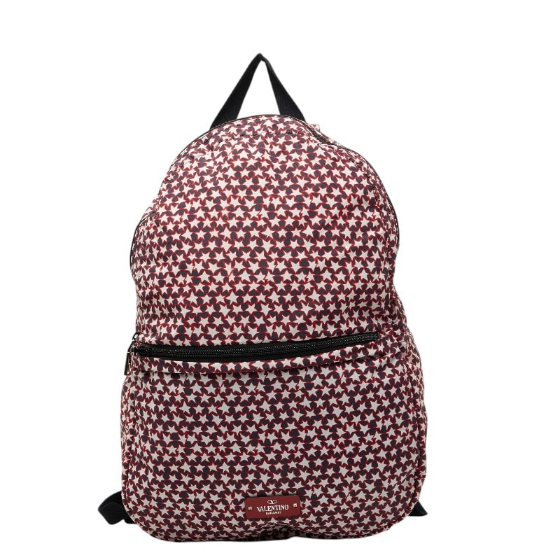 ヴァレンティノ スター 星 リュック バックパック レッド ネイビー ナイロン レザー レディース VALENTINO 【中古】