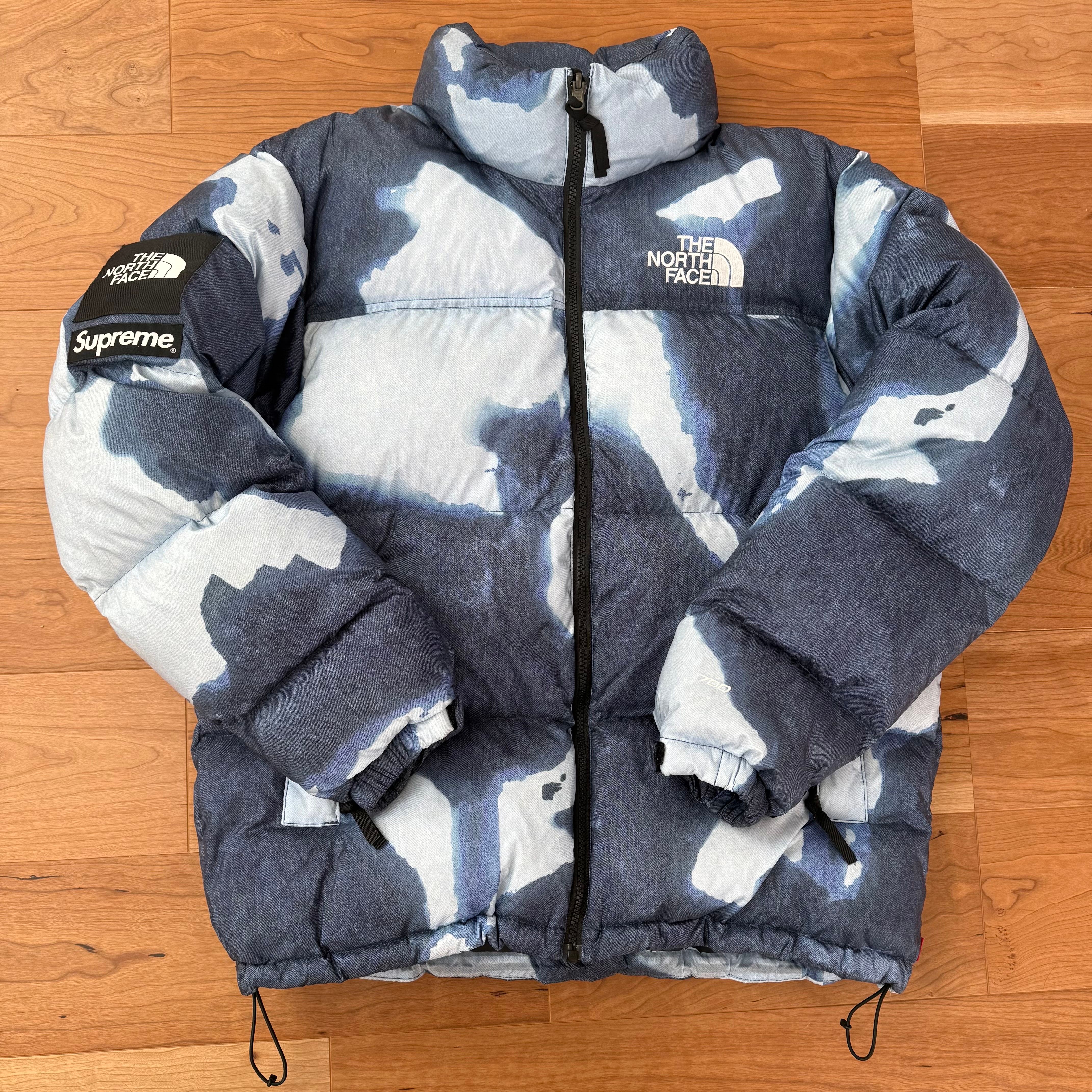Supreme x The North Face Bleached Denim Print Nuptse Jacket "Indigo"