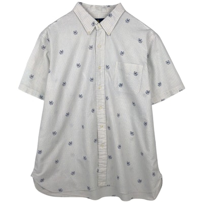 古着 ラルフローレン Ralph Lauren CLASSIC FIT 犬柄 シアサッカー 半袖 ボタンダウン ストライプシャツ メンズXXL相当/eaa641198