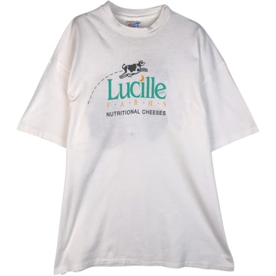 古着 90年代 ヘインズ Hanes BEEFY-T Lucille FARMS NUTRITIONAL CHEESES アドバタイジングTシャツ USA製 メンズXL相当/eaa645832