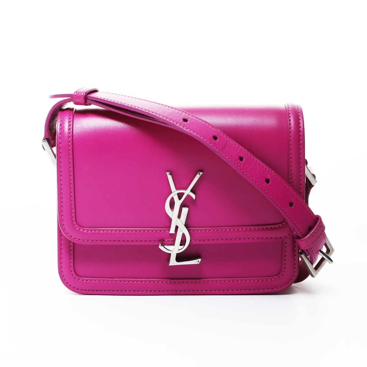 イヴ・サンローラン YSL ソルフェリーノ スモール サッチェルバッグ YSLロゴ 金具シルバー ショルダーバッグ【中古】