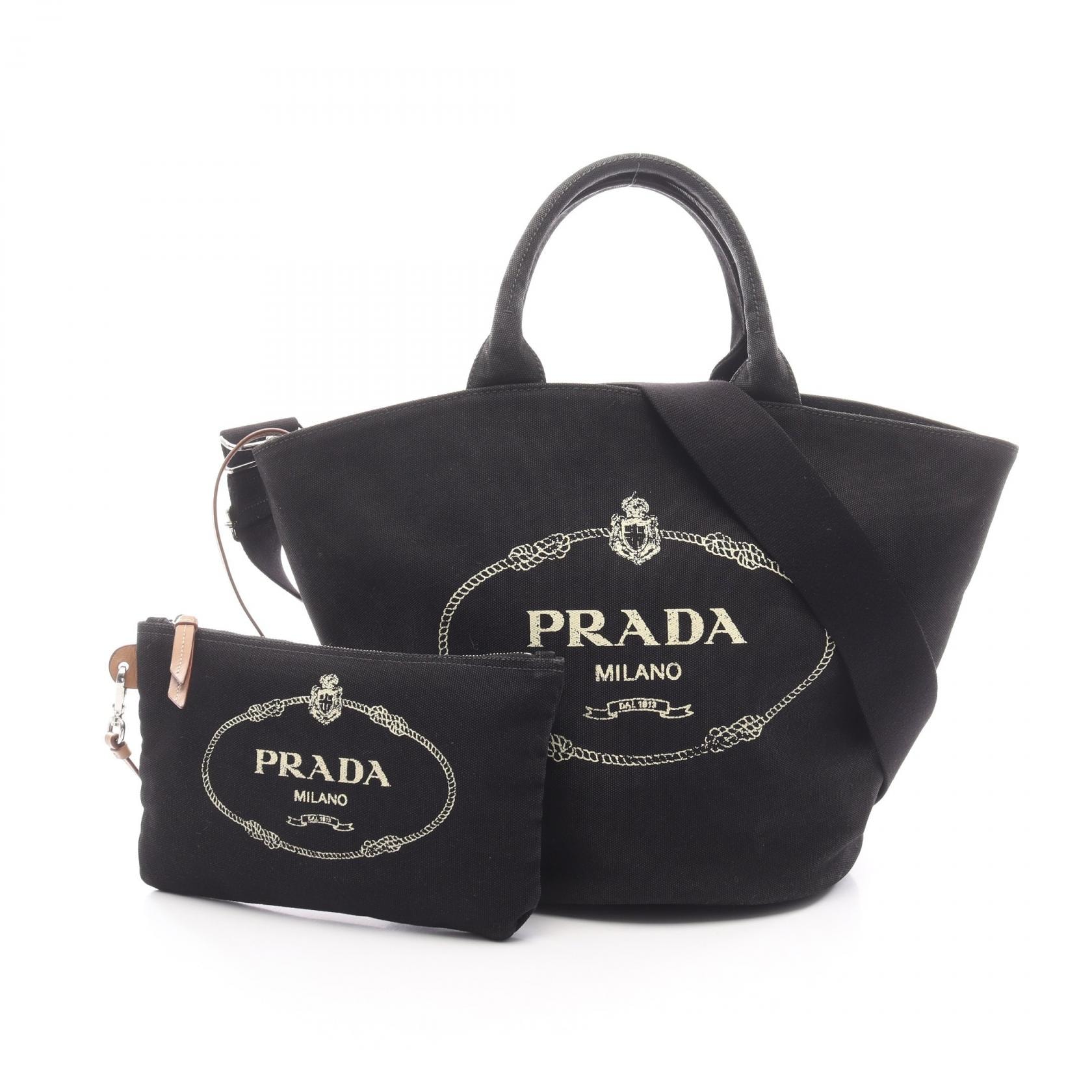 プラダ PRADA CANAPA カナパ ハンドバッグ バッグ キャンバス レディース ブラック系 【中古】