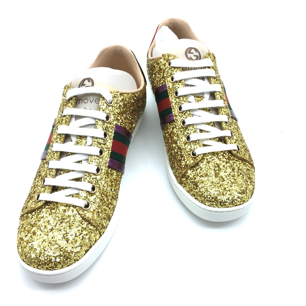 グッチ GUCCI 475610 シェリーライン  スニーカー グリッターキャンバス ゴールド系 未使用