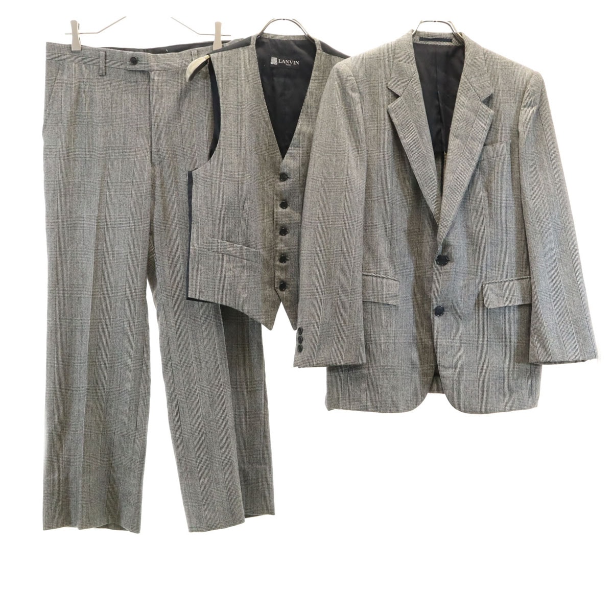 LANVIN ランバン グレンチェック テーラードジャケット 上下セットアップ M グレー