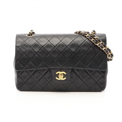 シャネル CHANEL マトラッセ Wフラップ ショルダーバッグ バッグ ラムスキン(羊革) レディース ブラック系 【中古】
