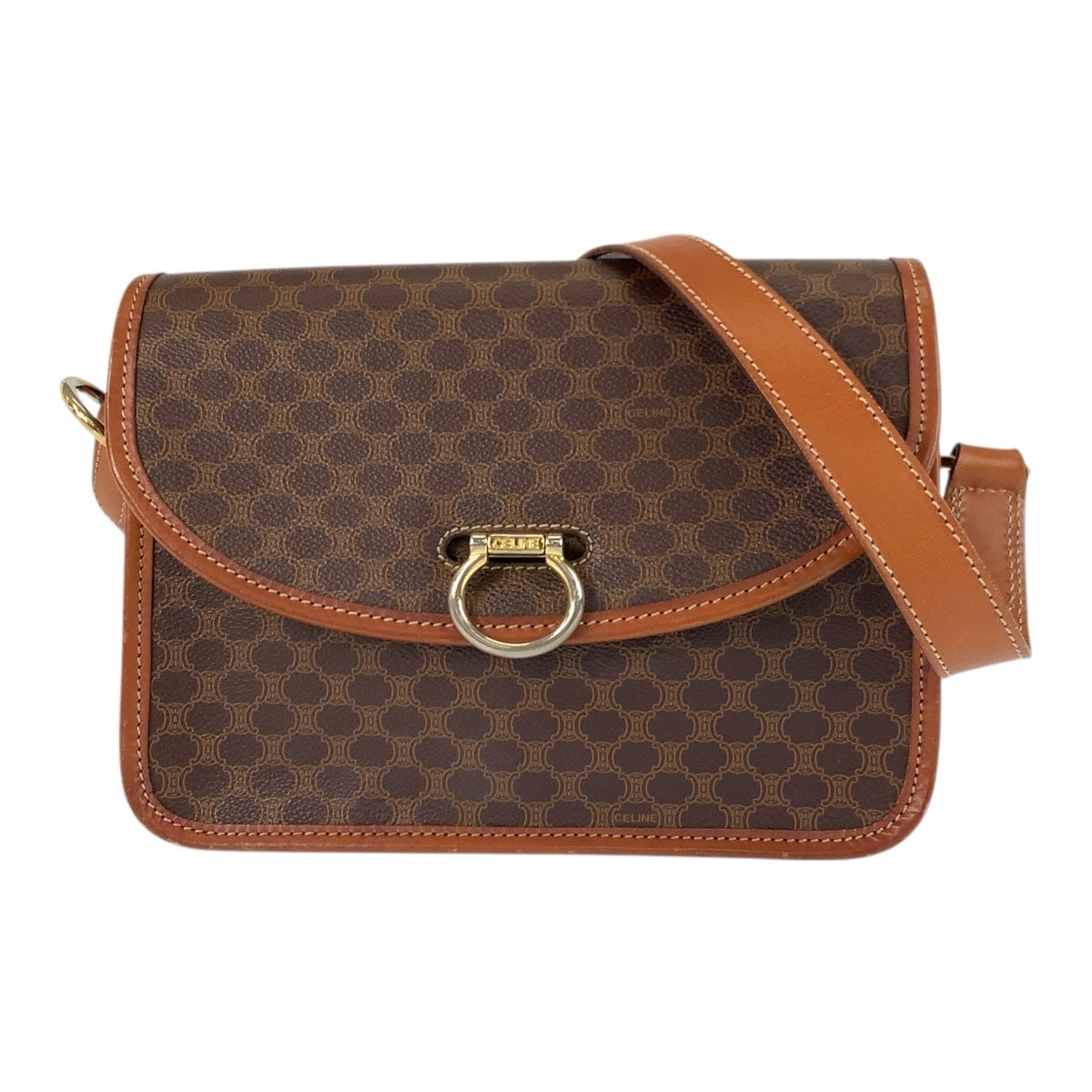 美品 CELINE セリーヌ ヴィンテージ マカダム ブラウン ゴールド金具 PVC レザー/ ショルダーバッグ ポシェット 506805 【中古】