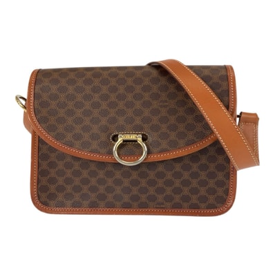 美品 CELINE セリーヌ ヴィンテージ マカダム ブラウン ゴールド金具 PVC レザー/ ショルダーバッグ ポシェット 506805 【中古】