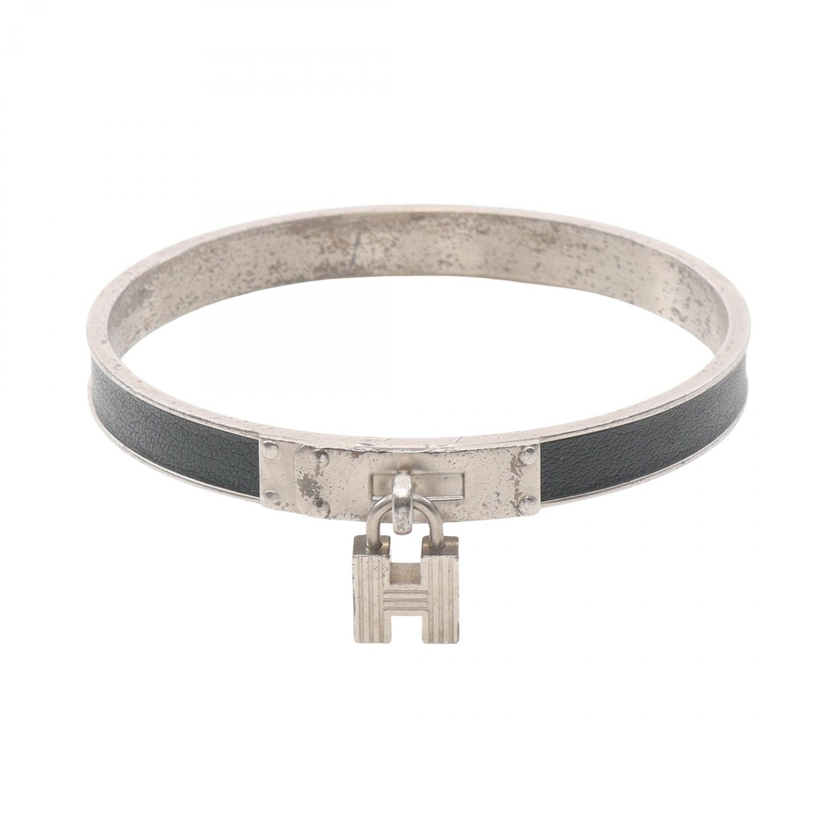 エルメス HERMES ケリーバングル バングル アクセサリー レザー メタル レディース シルバー系 / グリーン系 【中古】