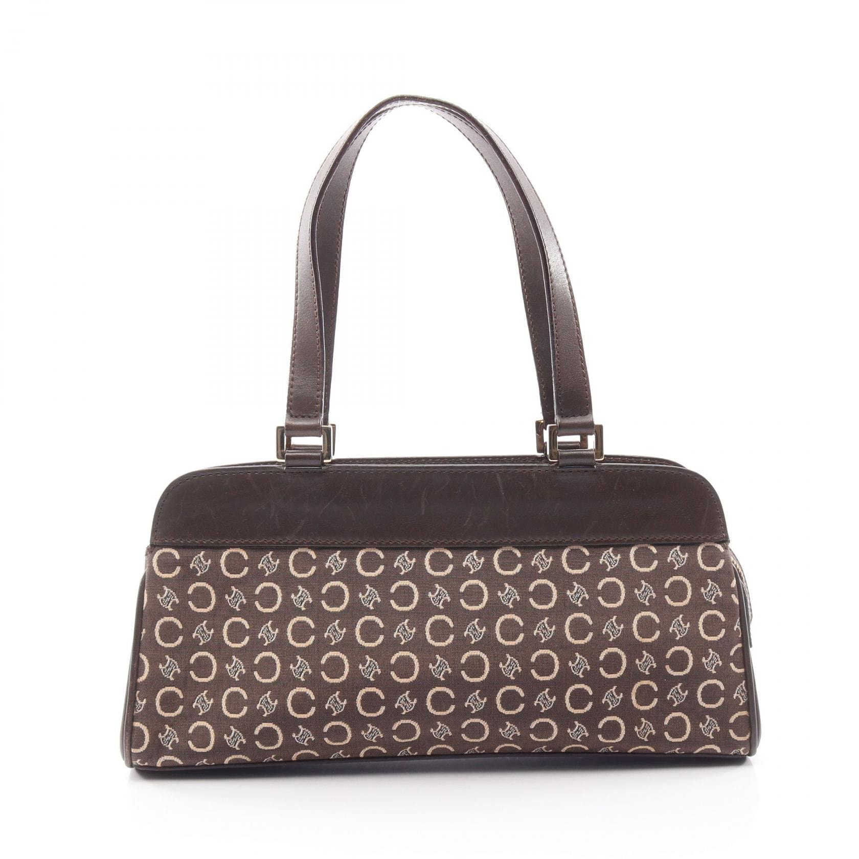 セリーヌ CELINE Cマカダム ハンドバッグ バッグ キャンバス レザー レディース ブラウン系 / アイボリー系 【中古】