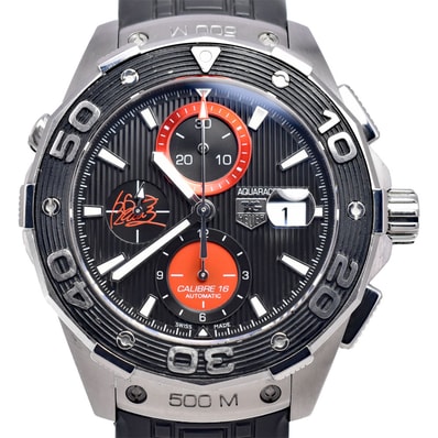 タグホイヤー TAG HEUER CAJ2113.FT6023 アクアレーサー 錦織圭選手コラボ ブラック 自動巻き メンズ 良品 保証書付き 腕時計 Q#148835