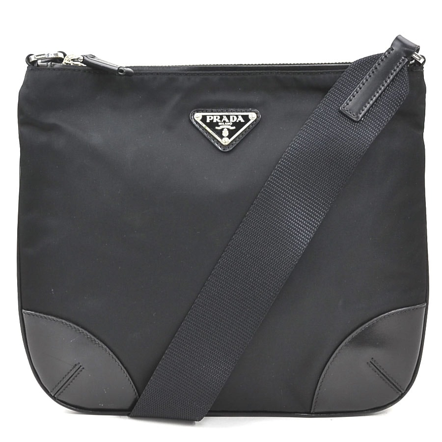 プラダ PRADA ショルダーバッグ ナイロン/レザー ブラック シルバー ユニセックス【中古】 e61254b