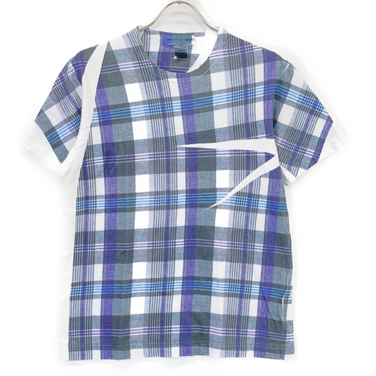 コムデギャルソンシャツ FO-T001 25SS ブルー×ホワイト チェック Tシャツ M