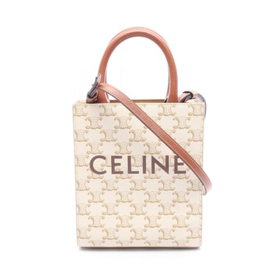 セリーヌ CELINE ミニ バーティカルカバ トリオンフ 2WAY ハンドバッグ バッグ PVCコーティングキャンバス レザー レディース アイボリー系 / ブラウン系 194372BZK 【中古】