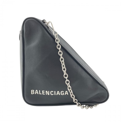BALENCIAGA バレンシアガ ショルダーバッグ トライアングルチェーン 斜め掛け 516666 レザー ブラック 黒 シルバー金具 レディース【中古品】