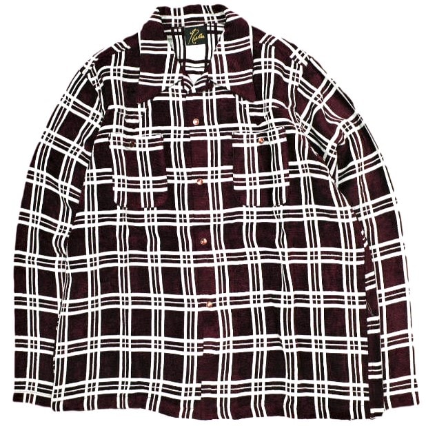 Needles ニードルス 23AW 日本製 Cowboy One-Up Shirt - R/AC Mall Plaid カウボーイワンナップシャツ NS197 S Bordeaux 長袖 開襟 チェック トップス g24839