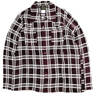 Needles ニードルス 23AW 日本製 Cowboy One-Up Shirt - R/AC Mall Plaid カウボーイワンナップシャツ NS197 S Bordeaux 長袖 開襟 チェック トップス g24839
