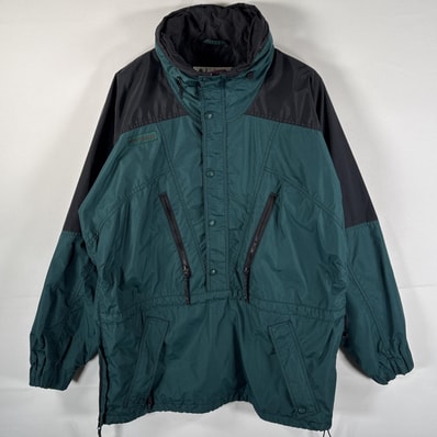 古着 90's/90年代 コロンビア Columbia アノラックパーカー 大きいサイズ ワンポイントロゴ刺繍 ハーフジップ グリーン系 ツートン メンズ