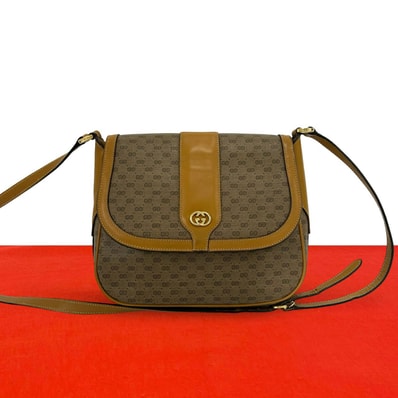 GUCCI グッチ マイクロGG ロゴ 金具 レザー PVC ショルダーバッグ ブラウン
56829