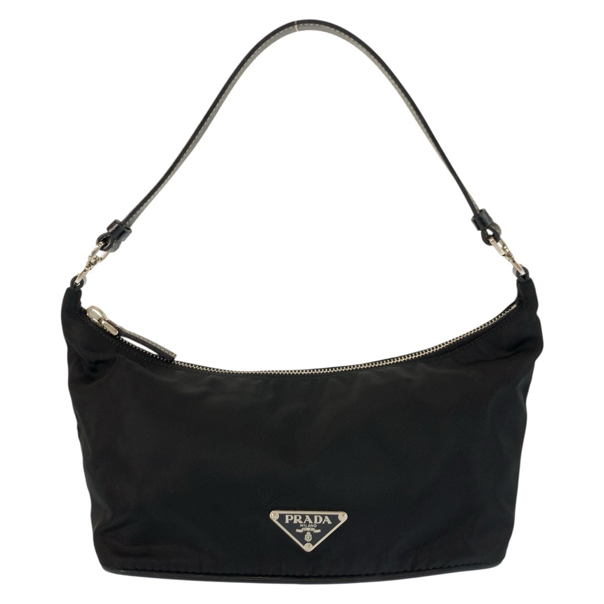 美品 PRADA プラダ テスート 三角ロゴプレート ブラック 黒 シルバー金具 ナイロン ハンドバッグ アクセサリーポーチ 604086 【中古】