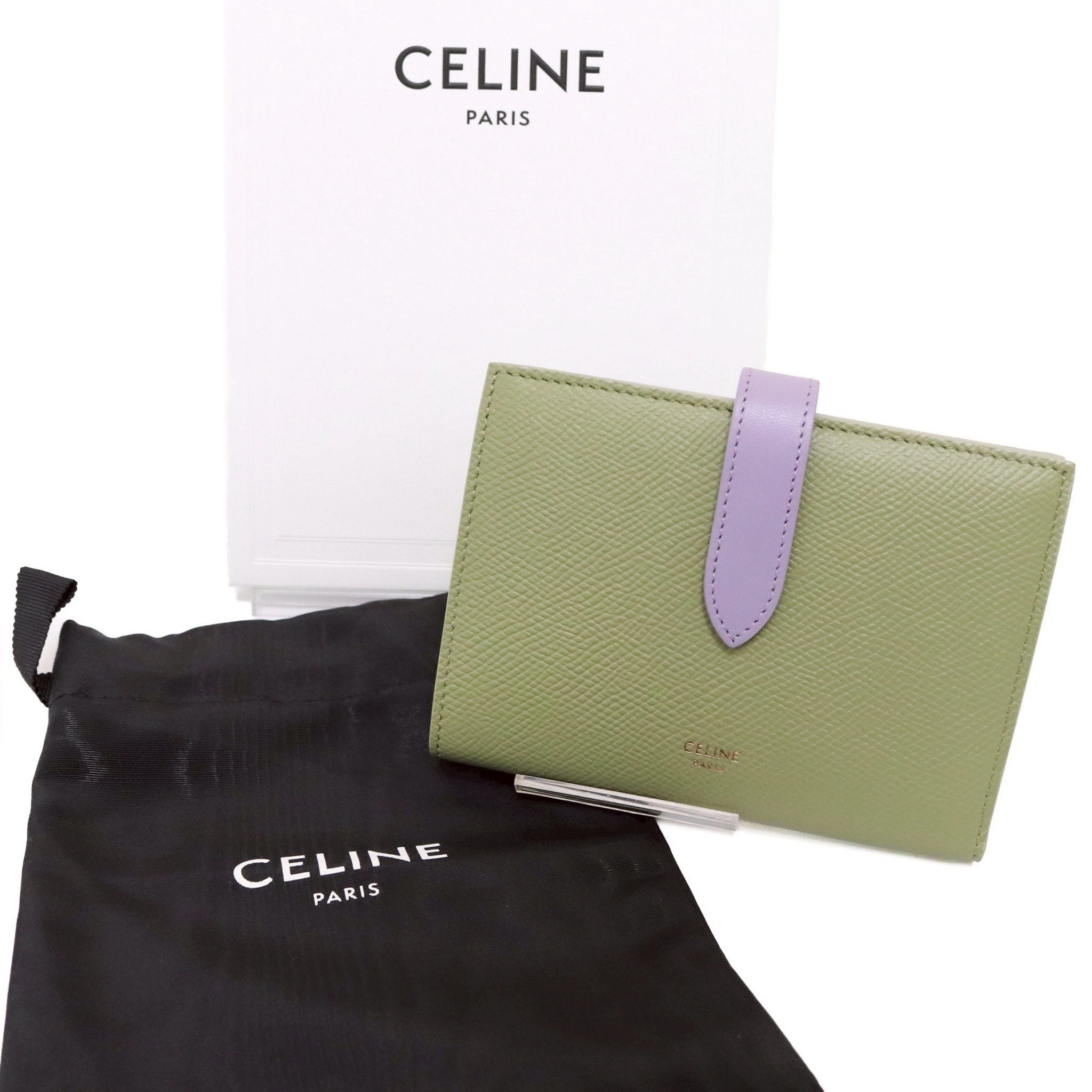 【美品】セリーヌ ミディアムストラップウォレット バイカラー グリーン系 財布