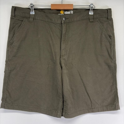 古着 カーハート Carhartt ダック パンツ ワーク ワンポイントロゴ ジップ ペインター ハーフパンツ w42 ブラウン系 メンズ