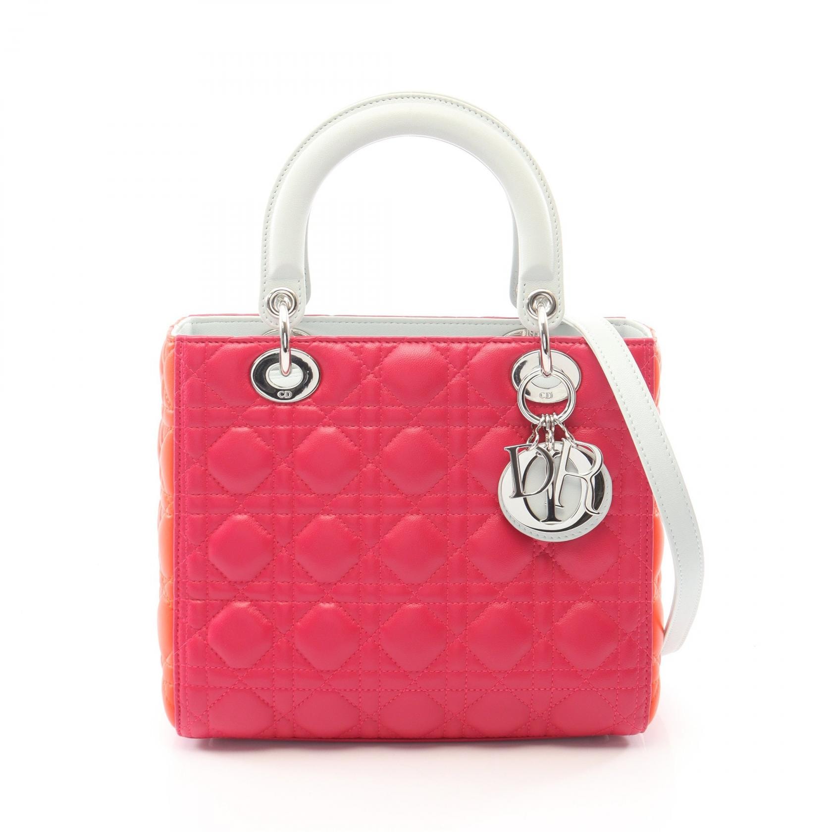 ディオール Dior LADY DIOR レディディオール カナージュ 2WAY ハンドバッグ バッグ レザー レディース ピンク系 / オレンジ系 / ブルー系 【中古】