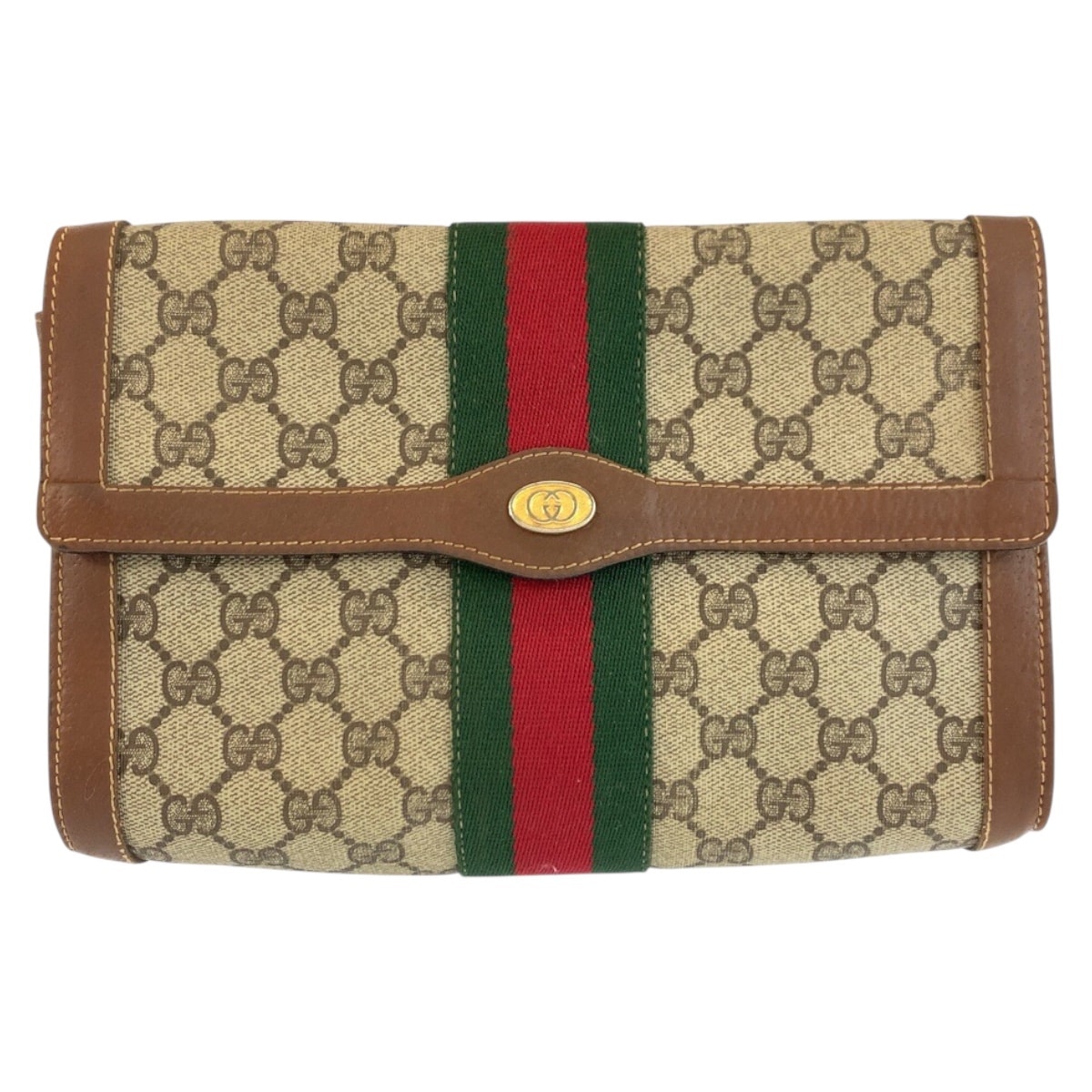 GUCCI グッチ ヴィンテージ シェリーライン ベージュ ブラウン GGスプリームキャンバス レザー/ クラッチバッグ セカンドバッグ 602555 【中古】