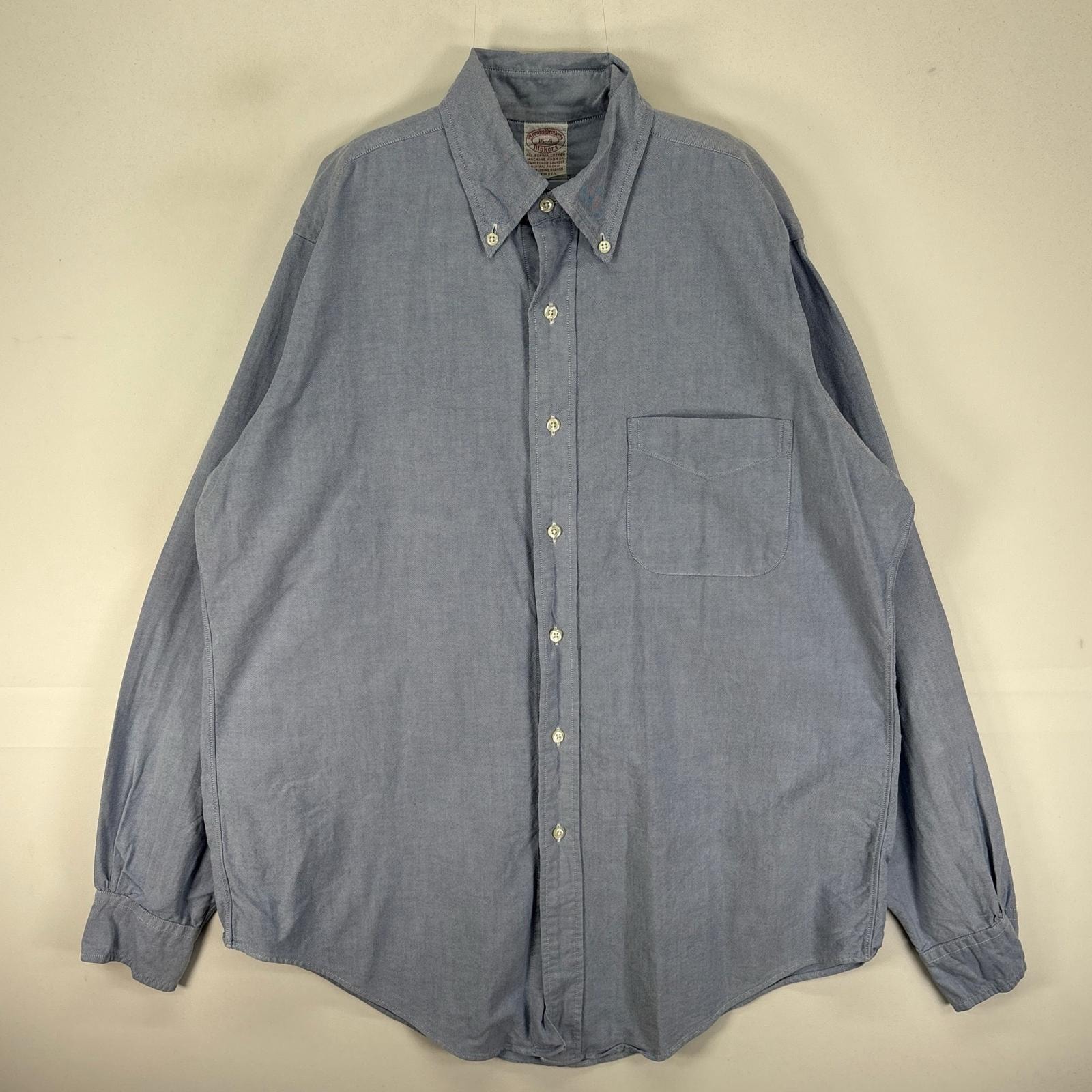 古着 ブルックスブラザーズ Brooks Brothers 長袖シャツ ボタンダウン USA製 M  ブルー系 無地 メンズ