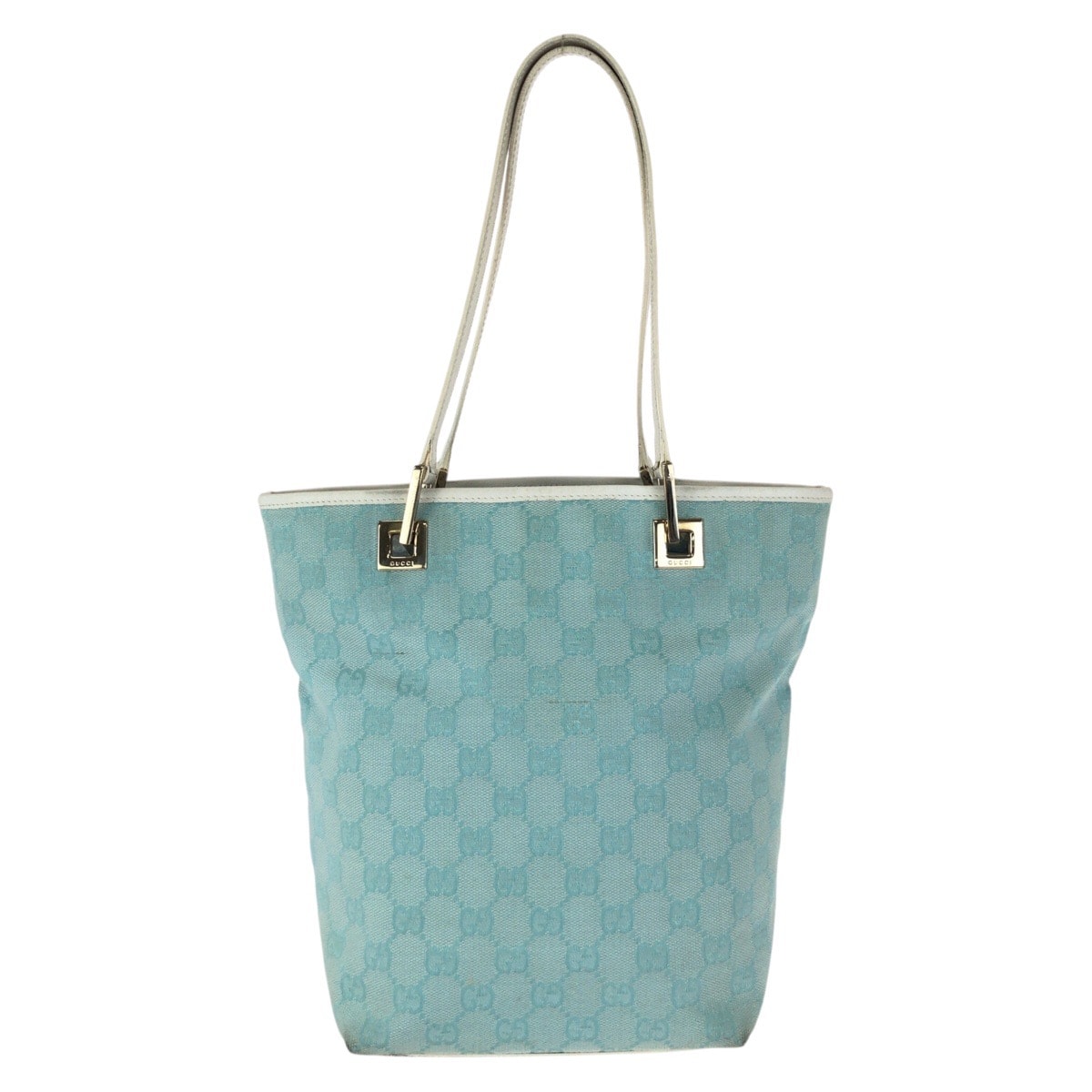 美品 GUCCI グッチ ライトブルー ホワイト ゴールド金具 GGキャンバス レザー/ トートバッグ ショルダーバッグ 603236 【中古】
