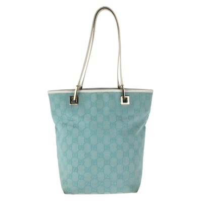 美品 GUCCI グッチ ライトブルー ホワイト ゴールド金具 GGキャンバス レザー/ トートバッグ ショルダーバッグ 603236 【中古】