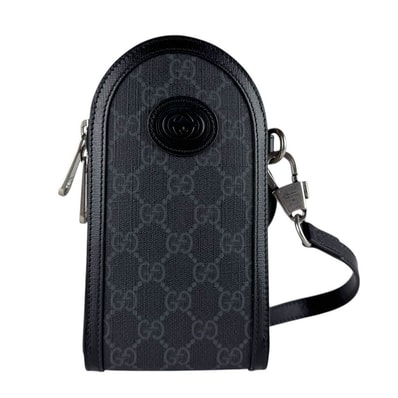 グッチ GUCCI ショルダーバッグ フォンホルダー フォンポーチ GGスプリームキャンバス ブラック ユニセックス 724352【中古】 z9399