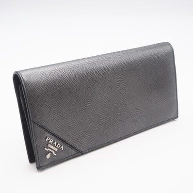 美品 PRADA プラダ サフィアーノ 二つ折り長財布 2MV836 長財布 シルバー サフィアーノ メンズ