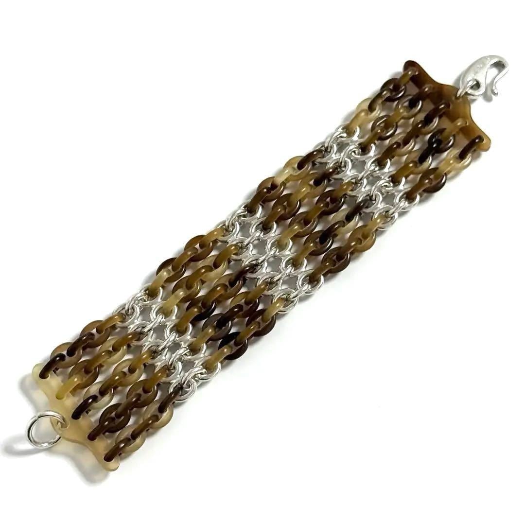 【希少・男女兼用】エルメス 5連 ワイド リンク ブレスレット シルバー 925