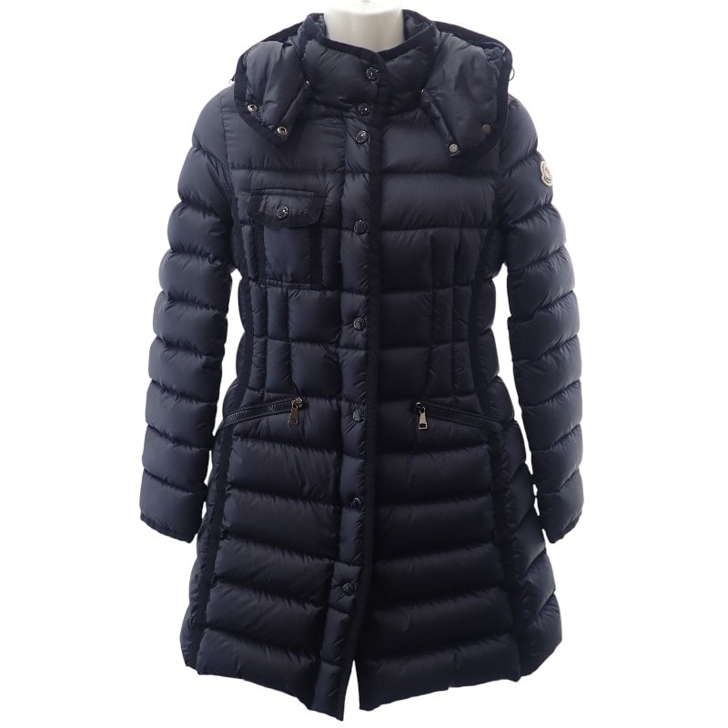 モンクレール MONCLER HERMINE エルミンヌ ロングダウンコート 0 E20934930005 53048 ダウンジャケット ナイロン ダウン90%/フェザー10% ネイビー レディース【中古】【ABランク】