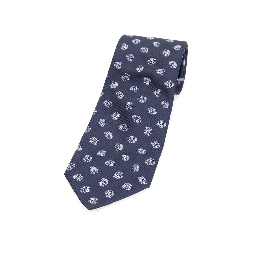 【中古】ブルックスブラザーズ Brooks Brothers Makers and Merchants シルク ペイズリー 小紋柄ネクタイ ネイビーxホワイト【メンズ】