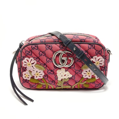 グッチ GUCCI GGマーモント キャンバス 刺繍 チェーン ショルダーバッグ【中古】
