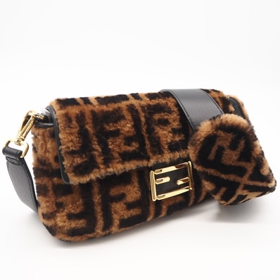 極美品 FENDI フェンディ ズッカ マンマバケット 8BR600 2wayショルダーバッグ ブラウン ベージュ ファブリック レディース