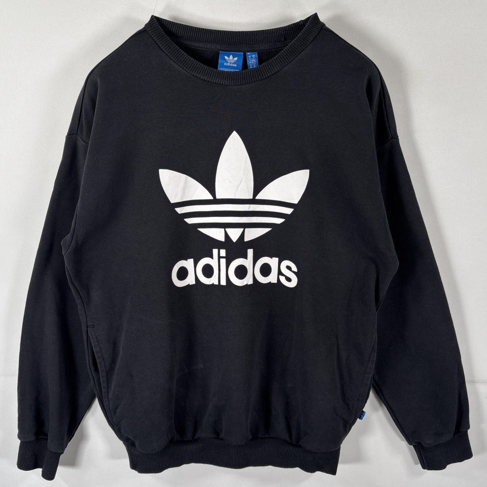 古着 アディダス adidas スウェット トレフォイルロゴ トレーナー ビッグプリントロゴ クルーネック M ブラック メンズ