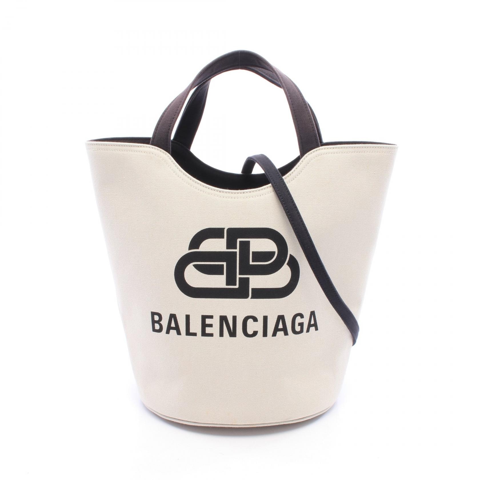 バレンシアガ BALENCIAGA ウェーブ ミディアム 2WAY トートバッグ バッグ キャンバス レディース アイボリー系 / ブラック系 599332 【中古】