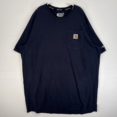 古着 カーハート Carhartt 半袖Tシャツ FORCE 大きいサイズ 胸ポケ ワンポイント ロゴ ラグラン XL ネイビー 無地 メンズ