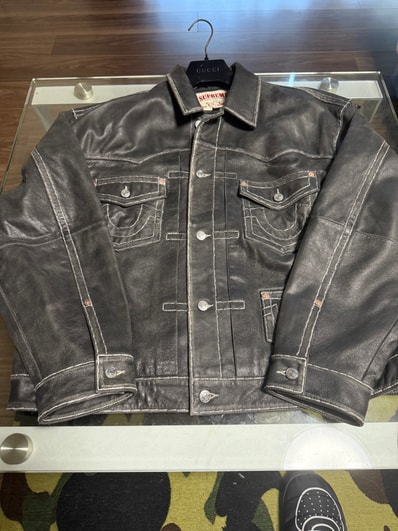 Supreme x True Religion Leather Trucker Jacket "Black"