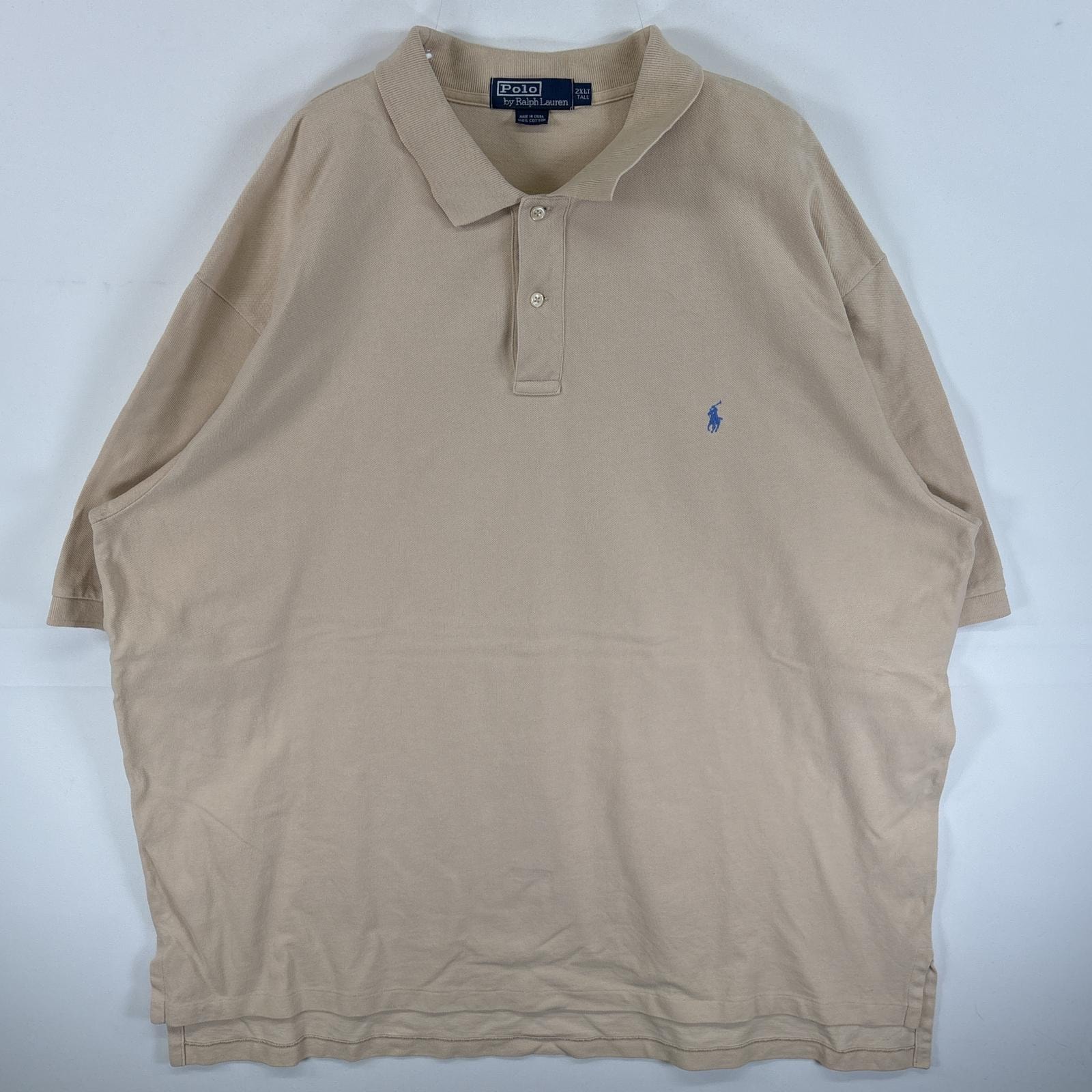 古着 90's/90年代 ポロバイラルフローレン Polo by Ralph Lauren 鹿の子 半袖 ポロシャツ ワンポイント ロゴ 刺繍 2ボタン 大きいサイズ 2XL  ベージュ 無地 メンズ
