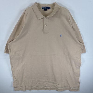古着 90's/90年代 ポロバイラルフローレン Polo by Ralph Lauren 鹿の子 半袖 ポロシャツ ワンポイント ロゴ 刺繍 2ボタン 大きいサイズ 2XL ベージュ 無地 メンズ