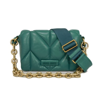 MIUMIU ミュウミュウ トラプンタータ キルティング チェーン バッグ 2WAY クロスボディ RFID ICチップ ロゴ グリーン ショルダーバッグ 5BD218