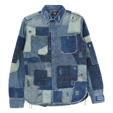 ダブルアールエル 新品未使用 MNRRWOV16820365 パッチワーク ユーズド加工 ヴィンテージメタルボタン 本藍染め HERCULES WORK SHIRT XS