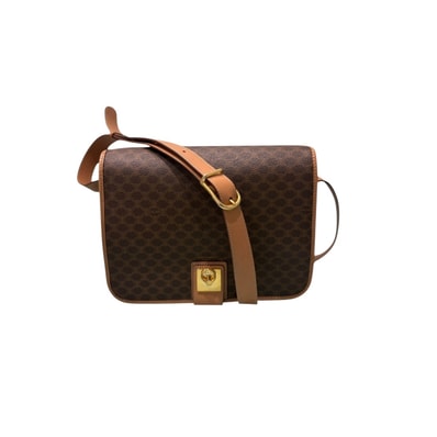 CELINE セリーヌ マカダム ブラウン ゴールド金具 レザー ショルダーバッグ S1-00171 【中古】