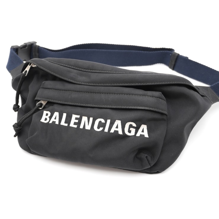 BALENCIAGA(バレンシアガ)ウィール ベルトバッグ ボディバッグ ウエストバッグ ブラック ナイロン ロゴ刺繍 メンズ レディース ユニセックス 533009【中古】