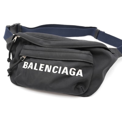 BALENCIAGA(バレンシアガ)ウィール ベルトバッグ ボディバッグ ウエストバッグ ブラック ナイロン ロゴ刺繍 メンズ レディース ユニセックス 533009【中古】